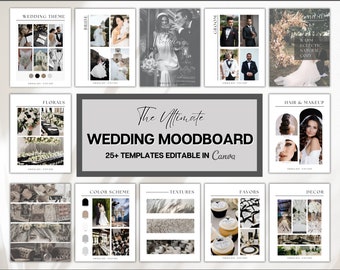 Wedding Mood Board Template, Editable Wedding Vision Board, Digital Vision board, Wedding Template, Wedding Binder, Checklist, Theme, Canva