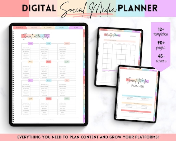 Digital SOCIAL MEDIA Planner, Content Planner, Instagram, YouTube, Marketing Calendar Plan, iPad, GoodNotes, Small Business, Undated, TikTok