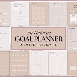 Goal Planner BUNDLE, 2024 Goals Tracker, SMART Goal Setting Kit, New Year, Monthly Habits Reflections, Productivity, Vision Board Printables