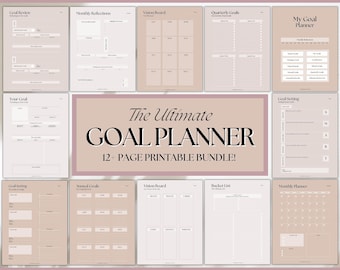 Goal Planner BUNDLE, 2024 Goals Tracker, SMART Goal Setting Kit, New Year, Monthly Habits Reflections, Productivity, Vision Board Printables