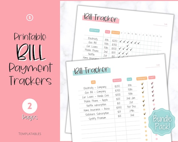 Bill Payment Tracker, Printable Monthly Bill Organizer & Checklist, Budget Planner, Finance Tracker, Spending, Expenses, Bill Calendar List