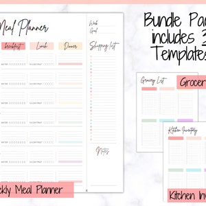 Meal Planner Printable, Weekly Food Diary, Meal Tracker, Food Journal, Menu Plan & Prep, BONUS Grocery List Diet, Fitness, Health, Pink image 4