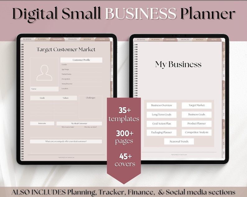 Digital Small Business Planner, Undated Trackers, Social Media, Finances, GoodNotes Digital Journal, Monthly, Weekly, Side Hustle, iPad image 1