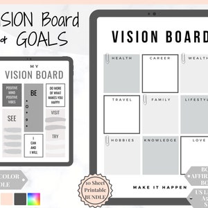 Vision Board Printables, Goal Planner Affirmation, Manifestation Law of Attraction Wall Art Poster, Digital Initiative Tracker, Positive Kit