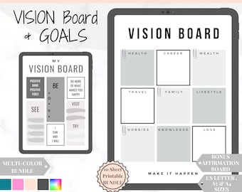 Vision Board Printables, Goal Planner Affirmation, Manifestation Law of Attraction Wall Art Poster, Digital Initiative Tracker, Positive Kit