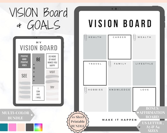 Career Finance Vision Board Printable Kit 2024, Manifesting Affirmations,  Goal Planner, Quote Cards, Dream Board Party, Law of Attraction -   Canada