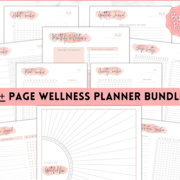 Wellness Planner BUNDLE! Self Care Journal, Printable Selfcare Tracker, Checklist, Health Planner, Wellbeing, Mindfulness, Worksheet Kit