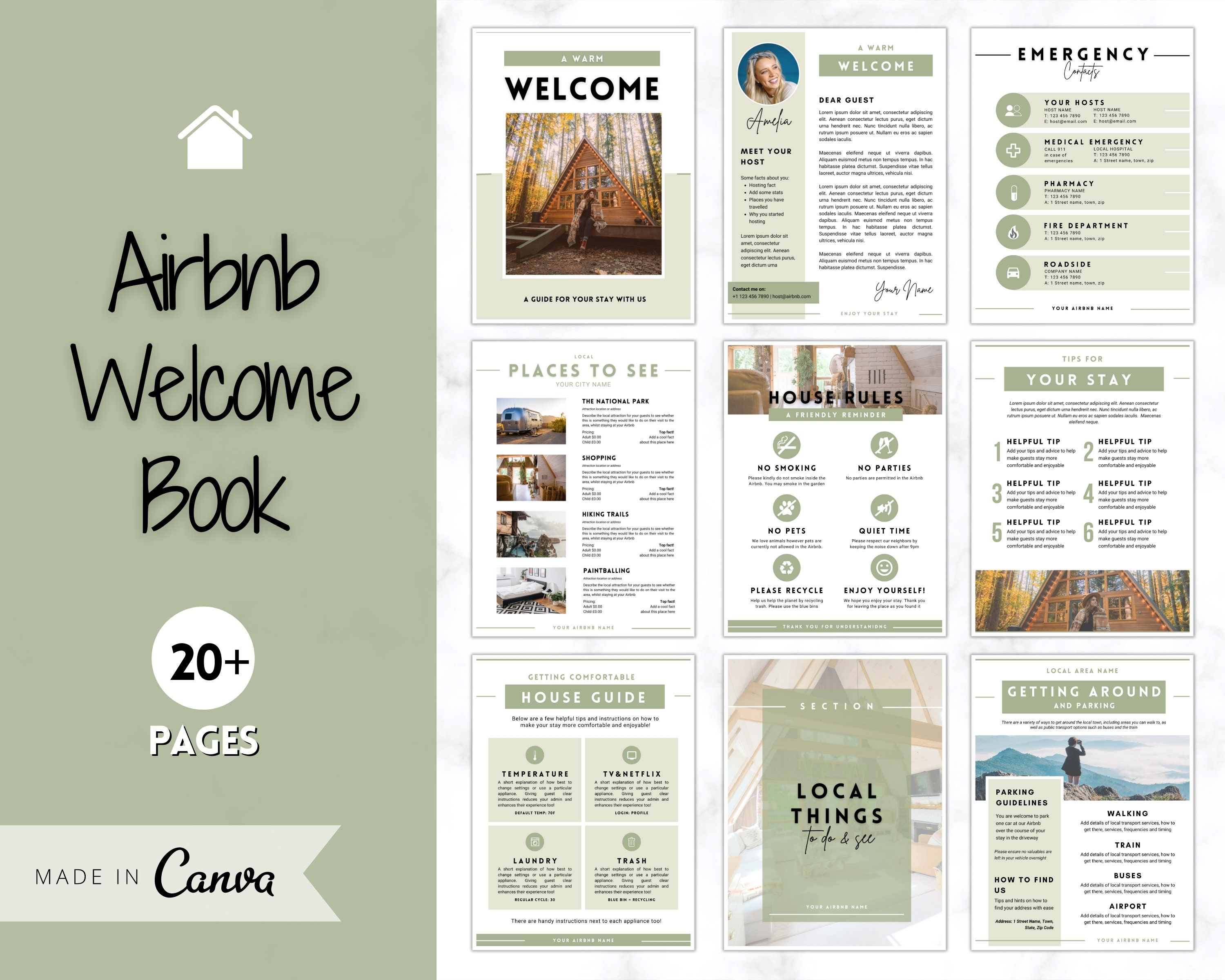 Beach House Airbnb Book Template, Editable Canva Guide