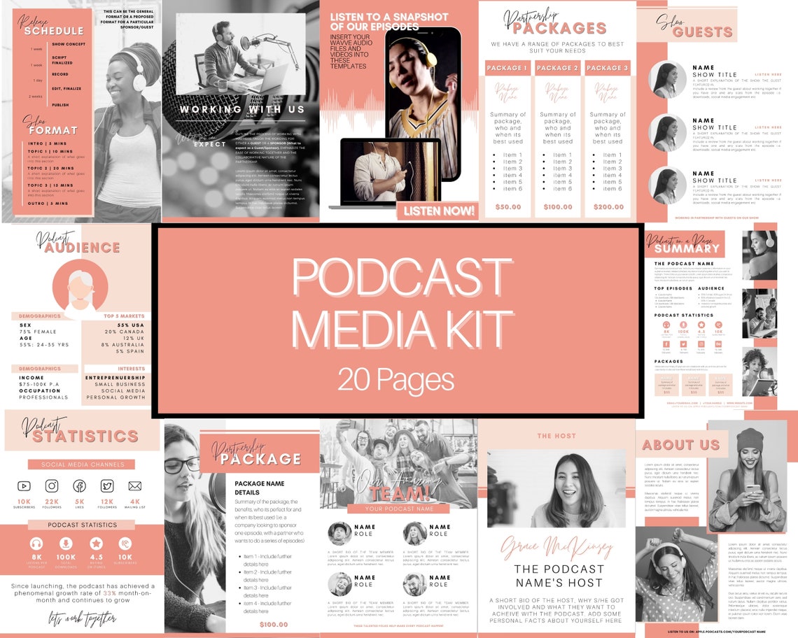 Podcast MEDIA KIT Template Editable Canva Press Kit Business Etsy