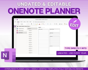 EDITABLE OneNote Planner, UNDATED Digital Planner, OneNote Template, Daily, Weekly, Monthly Planning for Windows, Adhd, Notebook, One Note