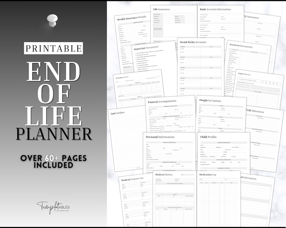 End of Life Binder, With Medical, Death, Estate, Funeral Planning ...