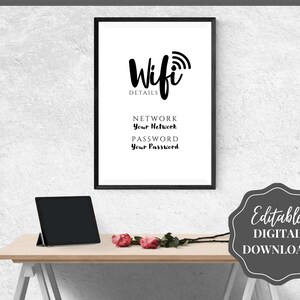 Znak hasła Wi-Fi, edytowalny szablon znaku Wi-Fi do druku, znak Be Our Guest, znak hasła Wi-Fi, pokój gościnny Airbnb, sztuka ścienna, wystrój, Wi-Fi zdjęcie 6