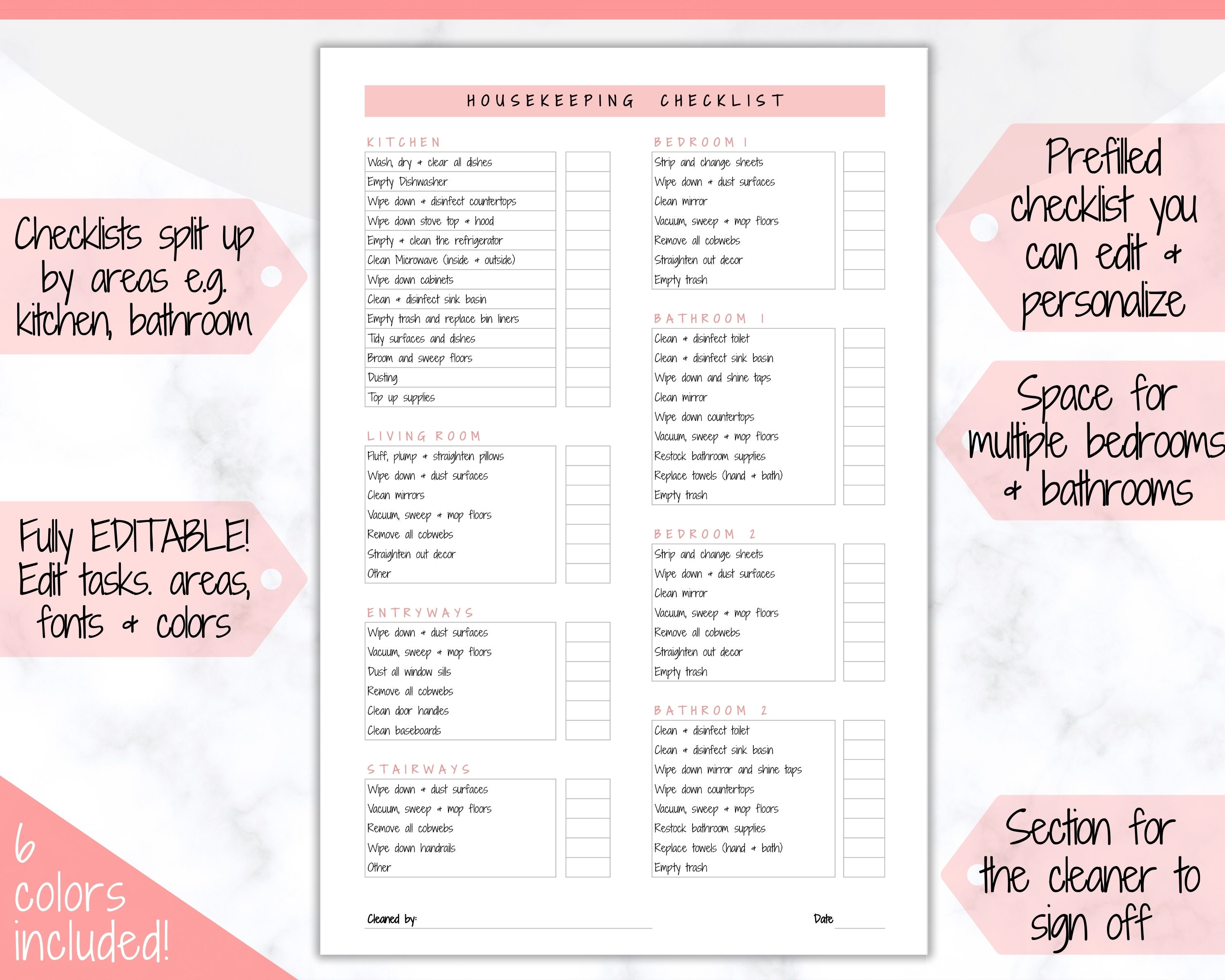 Airbnb Cleaning Checklist EDITABLE Housekeeping Cleaning Etsy