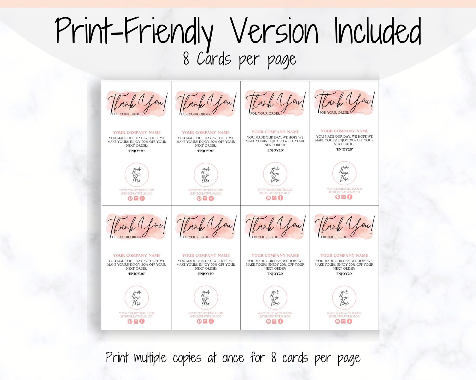 Business Thank You For Your Order Insert Card Template. | Etsy