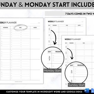EDITABLE Weekly Planner Templates, Week at a Glance, Weekly Schedule ...