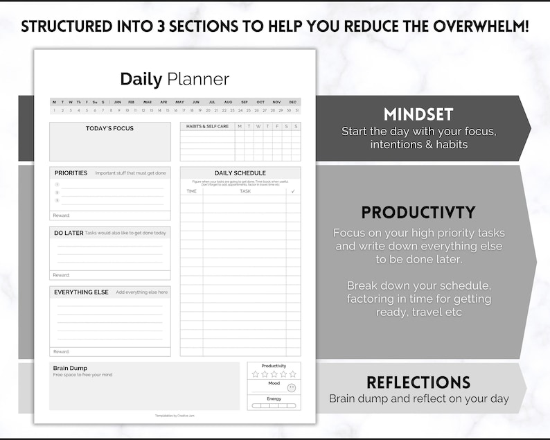 ADHD Daily Planner for Adults, Neurodivergent, Brain Dump Template, cleaning, student, digital life daily planner, to do list printable image 4