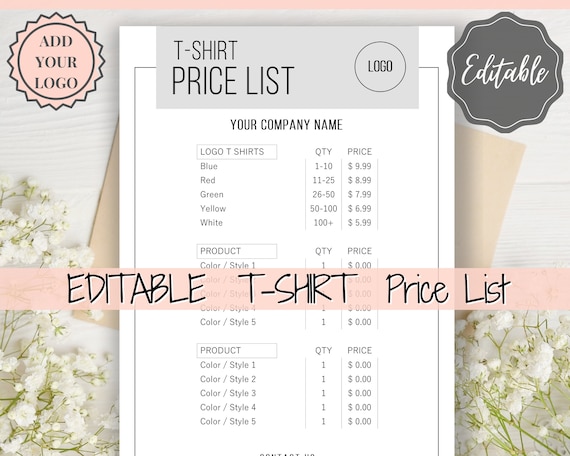 average price for a tshirt