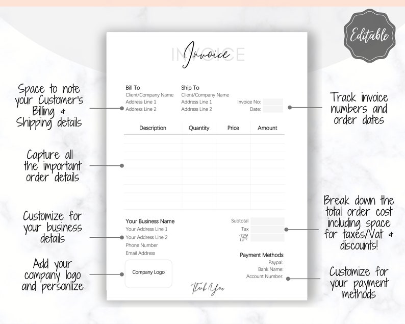 INVOICE TEMPLATE Order Form EDITABLE Custom Receipt Template - Etsy