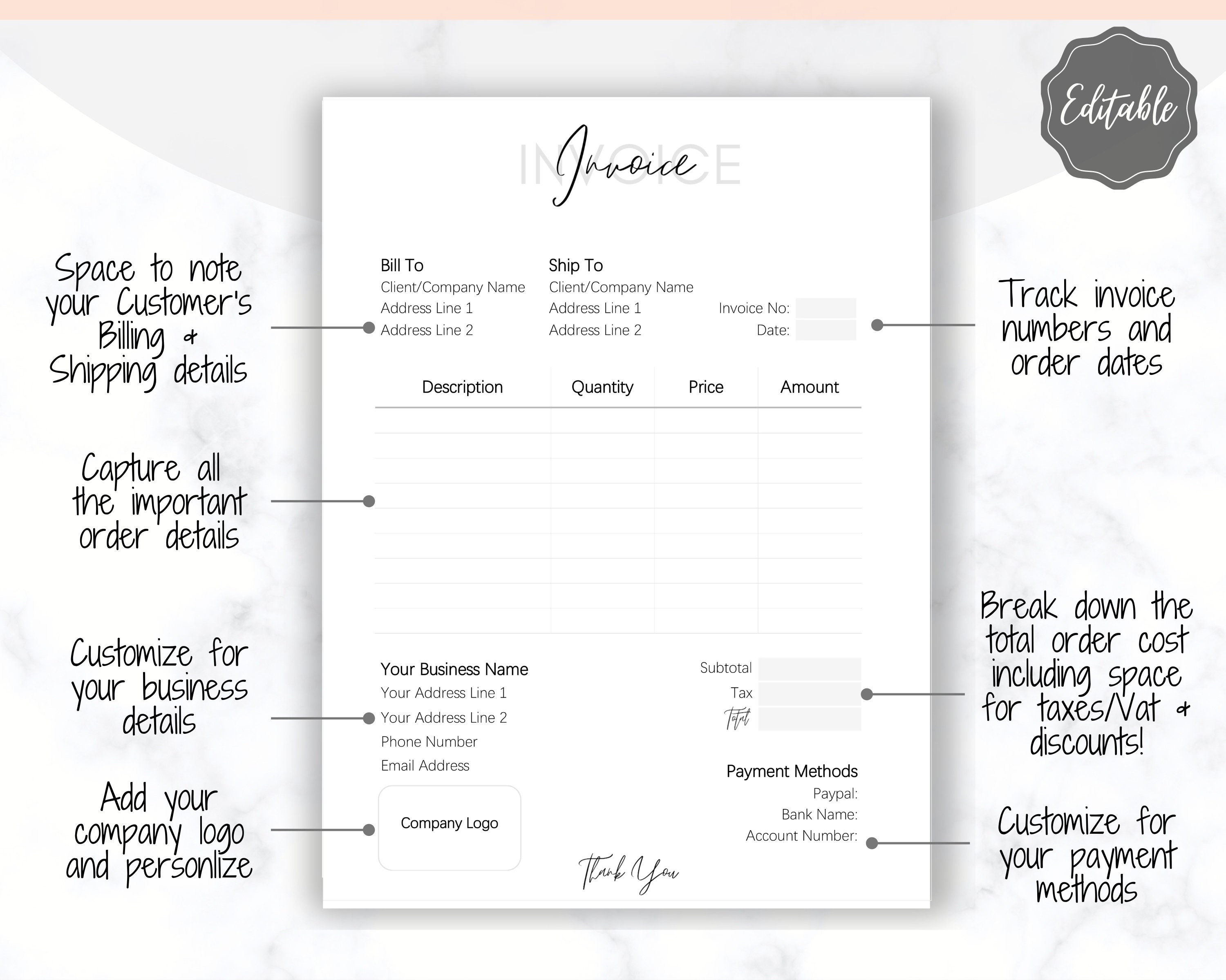 INVOICE TEMPLATE Order Form EDITABLE Custom Receipt Template | Etsy