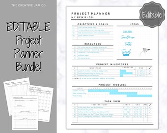 EDITABLE Project Planner Printable. Template BUNDLE, Work, Business, Student, Academic, Goal Planner, Gantt Timeline, Productivity Tracker