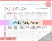 Weekly Family Schedule, Family Chore Chart, Editable Family Planner Printable, Family Calendar, Command Center, Weekly Household, Kids Adult