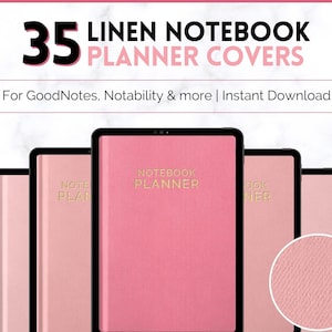 35 Digital Notebook Covers, Digital Planner Cover, GoodNotes Covers, Digital Journal Cover, iPad, Agenda Binder, 35 colors, LINEN Texture