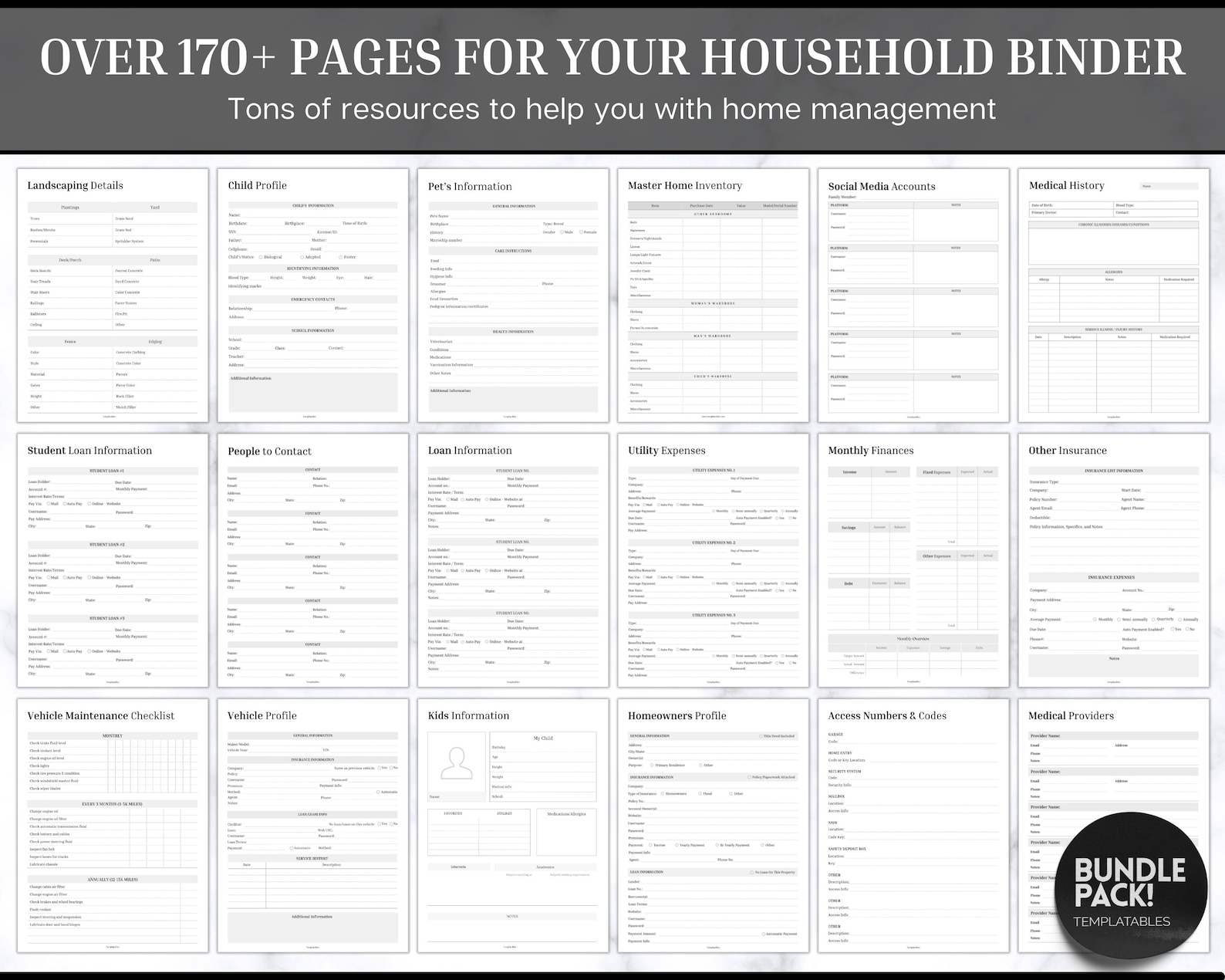 The ULTIMATE Home Management Binder Bundle! 170pg Household Planner ...