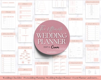 EDITABLE Wedding Planner Binder Kit, Wedding Planner, Wedding Planning Checklist, Wedding Day Schedule, To Do List, Budget, Timeline, CANVA
