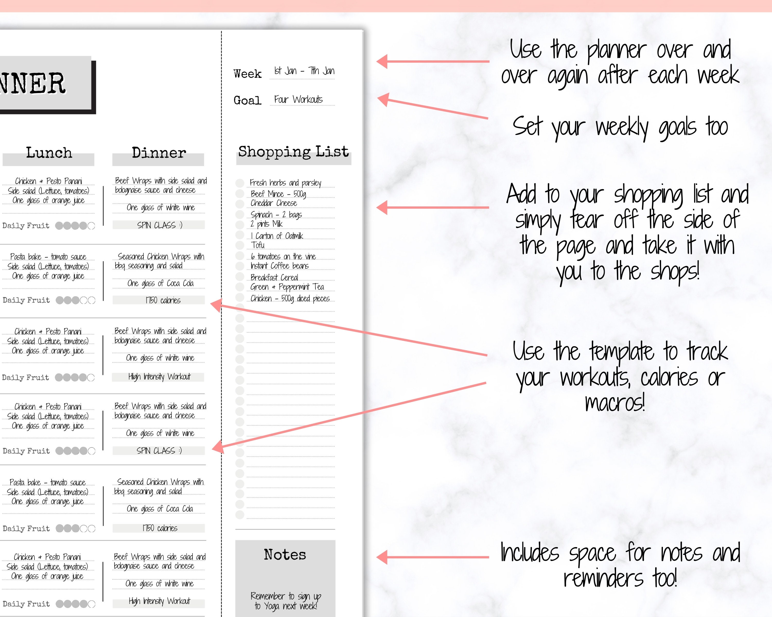Weekly Meal Planner Printable Food Diary Meal Tracker Food | Etsy