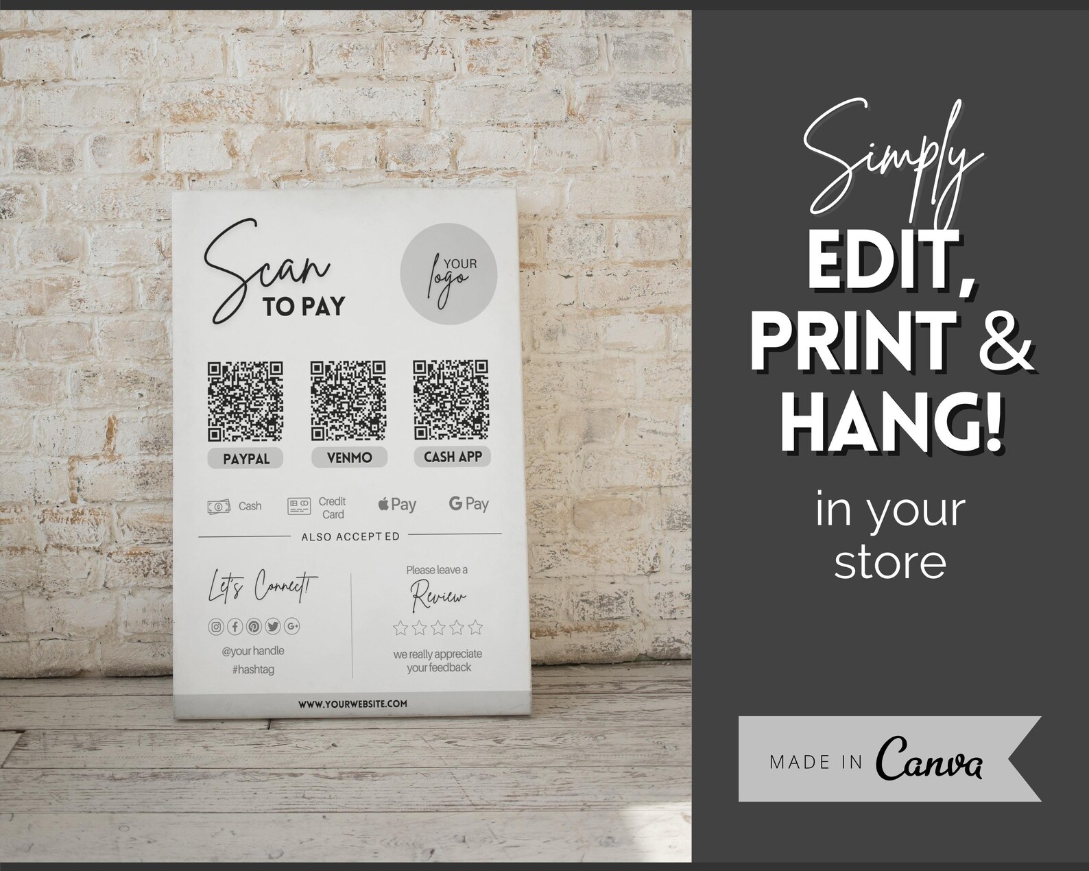 Editable Scan to Pay Sign Template, QR Code Payment Sign, Small ...
