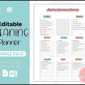 COLORFUL Cleaning Schedule, EDITABLE Cleaning Checklist, Cleaning Planner, Weekly House Chores, Clean Home Routine, Monthly Cleaning List