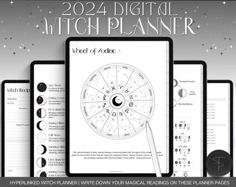 Digital Witch Planner, 2024 Witchy Planner, Witch Journal, Moon Calendar, Tarot Journal, Spell Book, Grimoire, Witchcraft, GoodNotes iPad