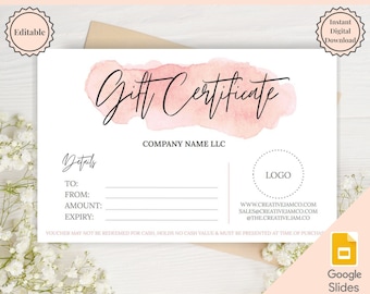 Gift Voucher, Gift Certificate Template. Editable Gift Card template, DIY Shop Voucher Template. DIY Coupons Last minute Gift. Google Slides