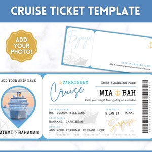CRUISE Boarding Pass, EDITABLE Cruise Ticket Template, Cruise Ticket Vacation, Surprise Trip, Travel Ticket Gift, Canva template