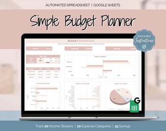 SIMPLE Budget Planner, Google Sheets Budget Spreadsheet, Monthly Budget Template, Automated Paycheck Financial Planner, Expenses Savings