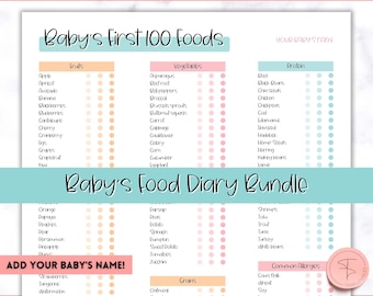 Baby Food Tracker Printable BUNDLE, Baby’s First Foods, Meal Planner, Food Diary, Daily Log, 100 foods before 1, Baby led weaning, Report