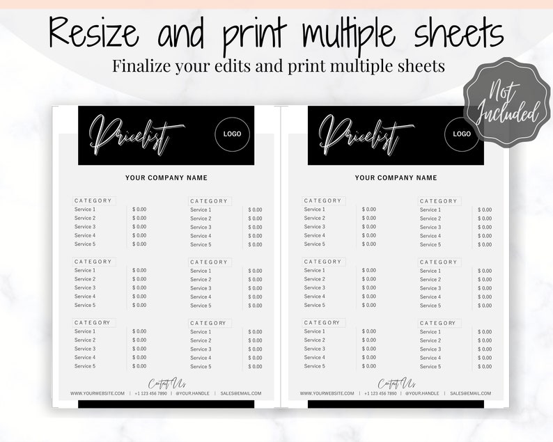 PRICE LIST Template Editable. Printable Price Sheet Price | Etsy