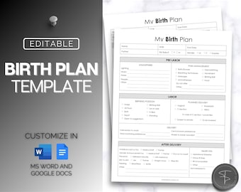 EDITABLE Birth Plan Template, Birth Preferences, Birthing Plan Checklist, Pregnancy Planner, Natural Birth, Hypnobirthing, Simple