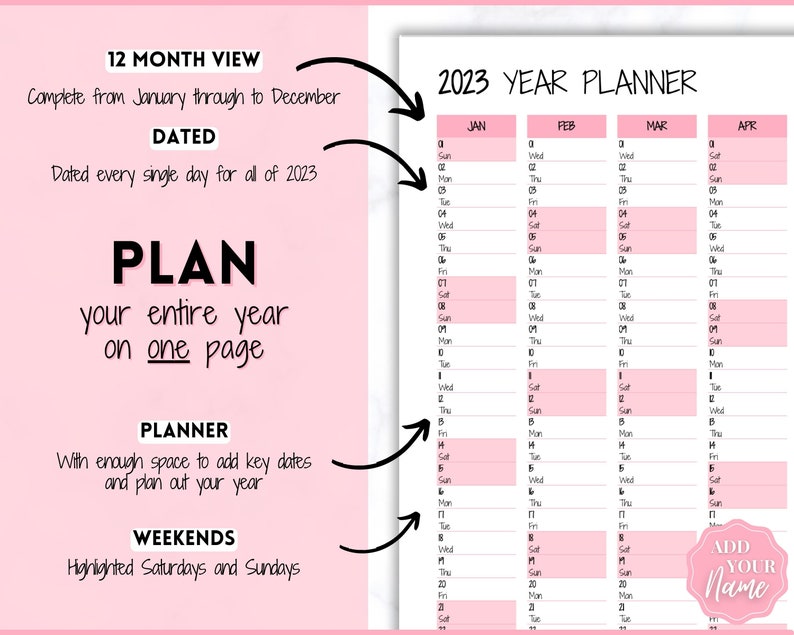EDITABLE 2023 Wall Calendar Printable Large Yearly Calendar - Etsy