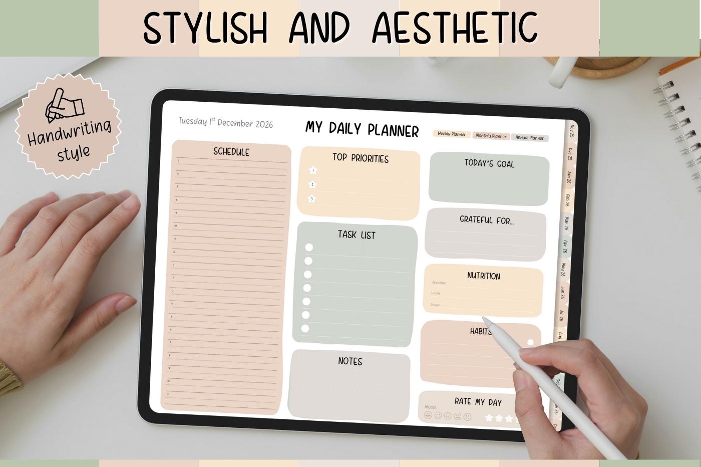 2026 Digital Daily Planner for Goodnotes in Soft, Neutral, Green Theme ...