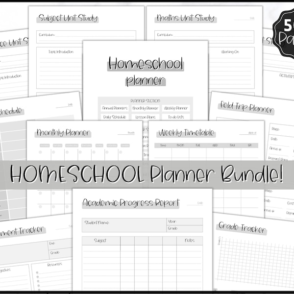 50pg HOMESCHOOL Planner Printable, Home School Teacher, Academic Lesson Planner, School, Preschool, Kindergarden, Homework, Daily Schedule
