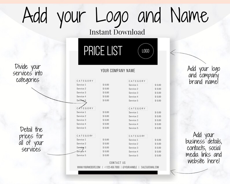 PRICE LIST Template Editable. Printable Price Sheet Price Etsy UK