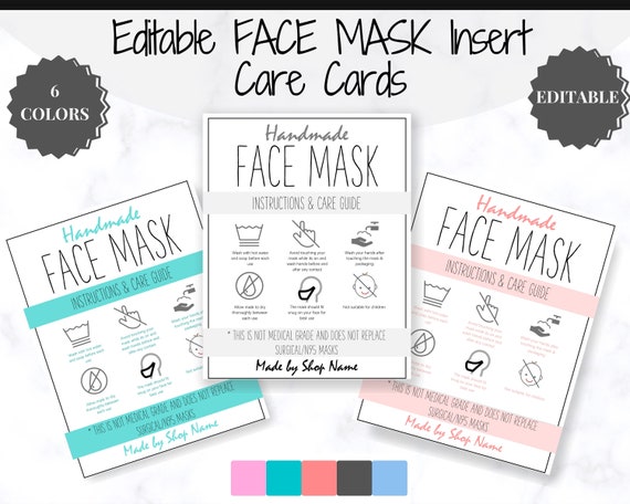 EDITABLE Face Mask LABEL Care Card How Handle Order Card Etsy