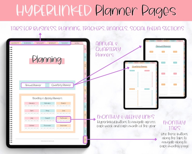 Digital Small Business Planner, Undated Trackers, Social Media, Finances, GoodNotes Digital Journal, Monthly, Weekly, Side Hustle, iPad image 3