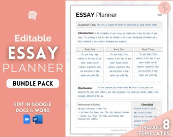 EDITABLE Essay Planner bundle, Student Essay Writing Template, College Assignment, School Homework, Academic Project Plan, Google Docs, Word