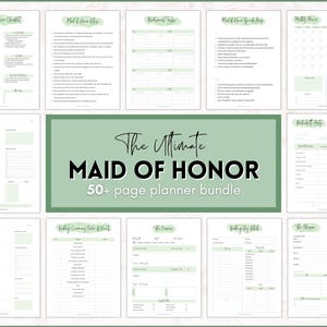Maid of Honor Planner, 50pg GREEN Matron of Honor Wedding Planner bundle, MOH Binder Book, Checklist, To Do List, Bachelorette Bridal Shower
