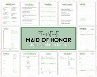 Maid of Honor Planner, 50pg GREEN Matron of Honor Wedding Planner bundle, MOH Binder Book, Checklist, To Do List, Bachelorette Bridal Shower