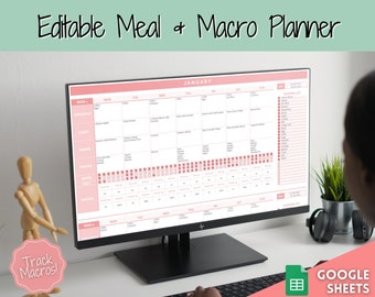 Macro Meal Planner Spreadsheet, Weekly Meal Plan Template, Meal Prep, Digital Meal Tracker, Monthly Food Diary, Printable, Grocery, Diet