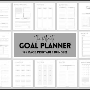 Goal Planner BUNDLE, 2024 Goals Tracker, SMART Goal Setting Kit, New Year, Monthly Habits Reflections, Productivity, Vision Board Printables