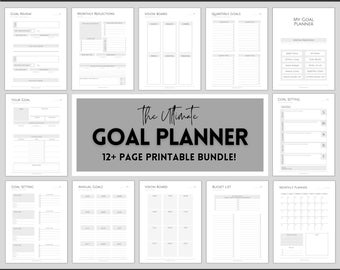 Zielplaner PAKET, 2024 Goals Tracker, SMART Goal Setting Kit, Neujahr, monatliche Gewohnheiten Reflections, Produktivität, Vision Board Printables